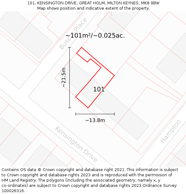 101, KENSINGTON DRIVE, GREAT HOLM, MILTON KEYNES, MK8 9BW: Plot and title map