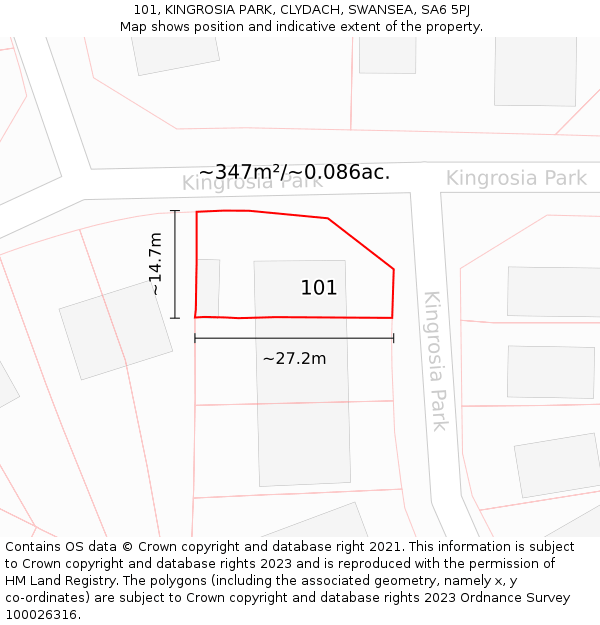 101, KINGROSIA PARK, CLYDACH, SWANSEA, SA6 5PJ: Plot and title map