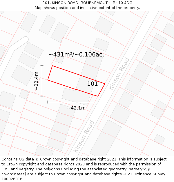 101, KINSON ROAD, BOURNEMOUTH, BH10 4DG: Plot and title map