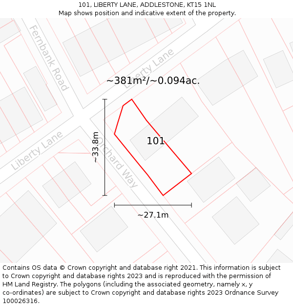 101, LIBERTY LANE, ADDLESTONE, KT15 1NL: Plot and title map