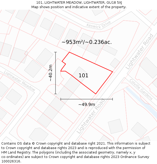 101, LIGHTWATER MEADOW, LIGHTWATER, GU18 5XJ: Plot and title map