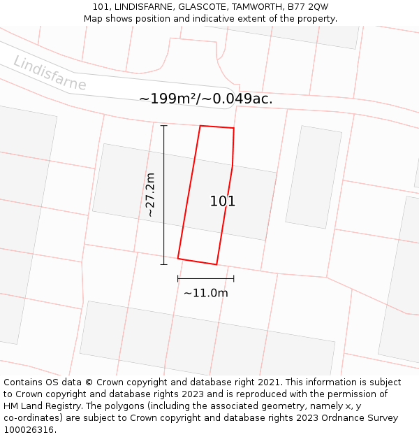 101, LINDISFARNE, GLASCOTE, TAMWORTH, B77 2QW: Plot and title map