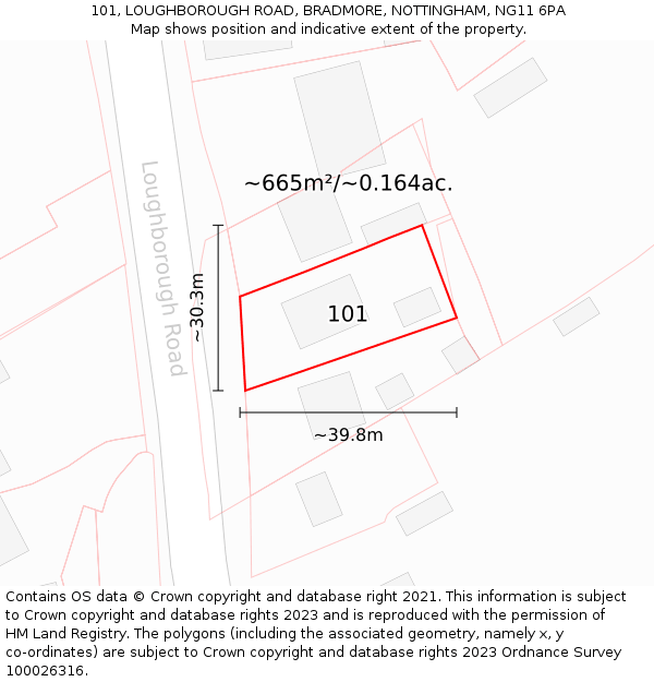 101, LOUGHBOROUGH ROAD, BRADMORE, NOTTINGHAM, NG11 6PA: Plot and title map