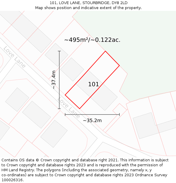 101, LOVE LANE, STOURBRIDGE, DY8 2LD: Plot and title map