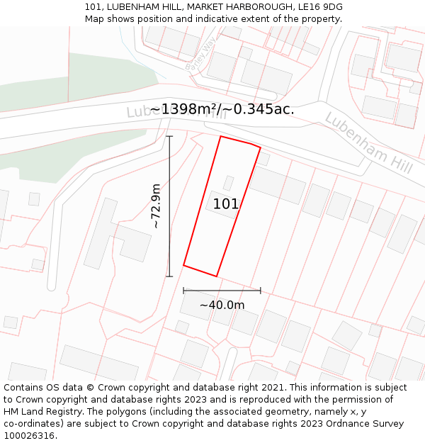 101, LUBENHAM HILL, MARKET HARBOROUGH, LE16 9DG: Plot and title map