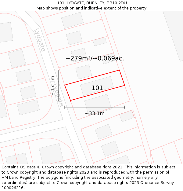 101, LYDGATE, BURNLEY, BB10 2DU: Plot and title map