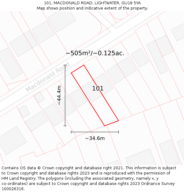 101, MACDONALD ROAD, LIGHTWATER, GU18 5YA: Plot and title map