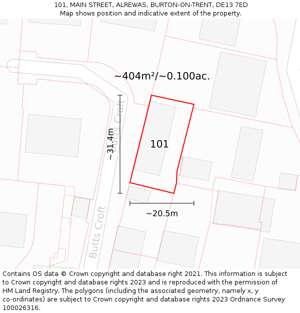 101, MAIN STREET, ALREWAS, BURTON-ON-TRENT, DE13 7ED: Plot and title map