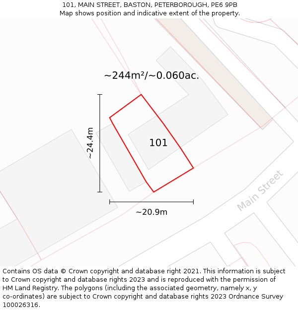 101, MAIN STREET, BASTON, PETERBOROUGH, PE6 9PB: Plot and title map