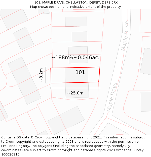 101, MAPLE DRIVE, CHELLASTON, DERBY, DE73 6RX: Plot and title map