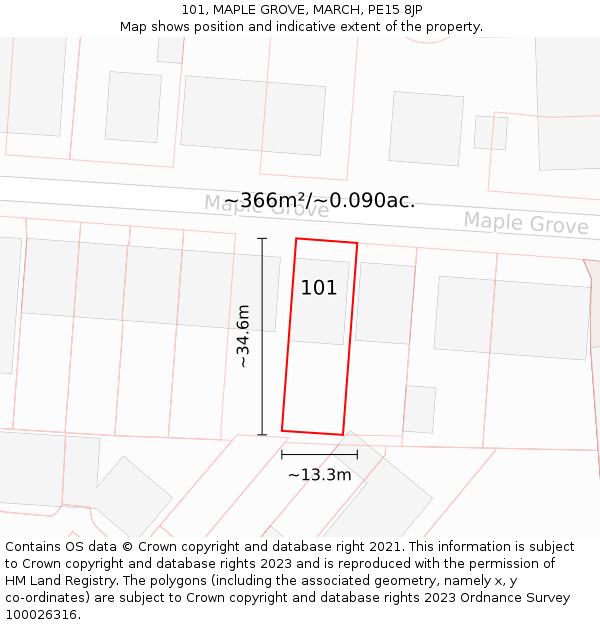 101, MAPLE GROVE, MARCH, PE15 8JP: Plot and title map