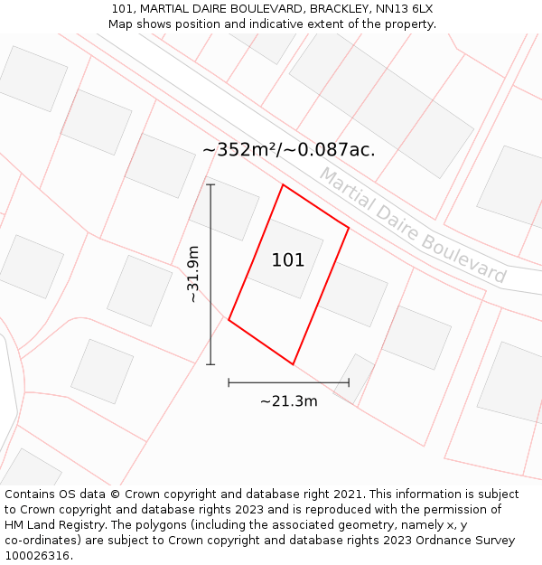 101, MARTIAL DAIRE BOULEVARD, BRACKLEY, NN13 6LX: Plot and title map