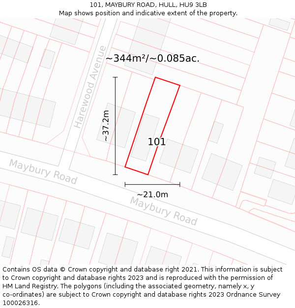 101, MAYBURY ROAD, HULL, HU9 3LB: Plot and title map