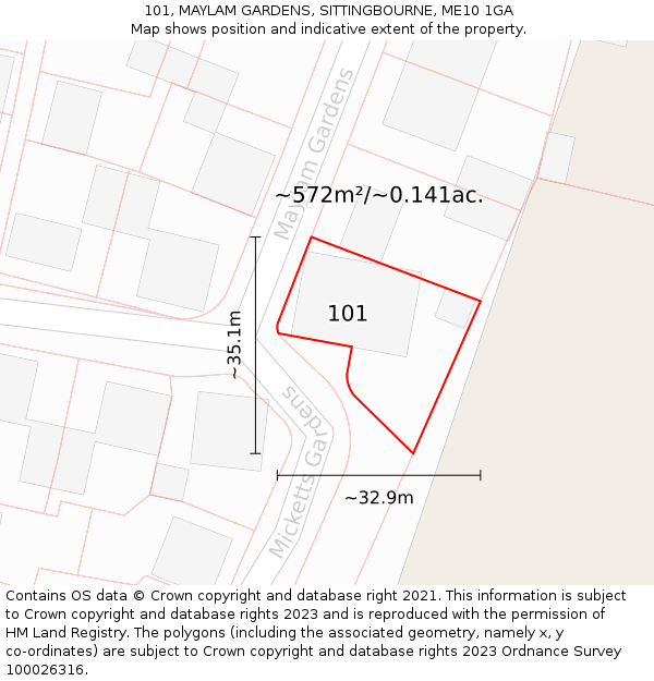 101, MAYLAM GARDENS, SITTINGBOURNE, ME10 1GA: Plot and title map