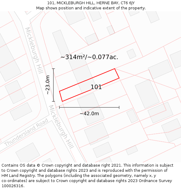 101, MICKLEBURGH HILL, HERNE BAY, CT6 6JY: Plot and title map