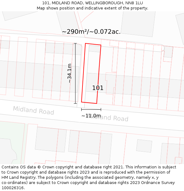 101, MIDLAND ROAD, WELLINGBOROUGH, NN8 1LU: Plot and title map