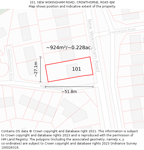 101, NEW WOKINGHAM ROAD, CROWTHORNE, RG45 6JW: Plot and title map