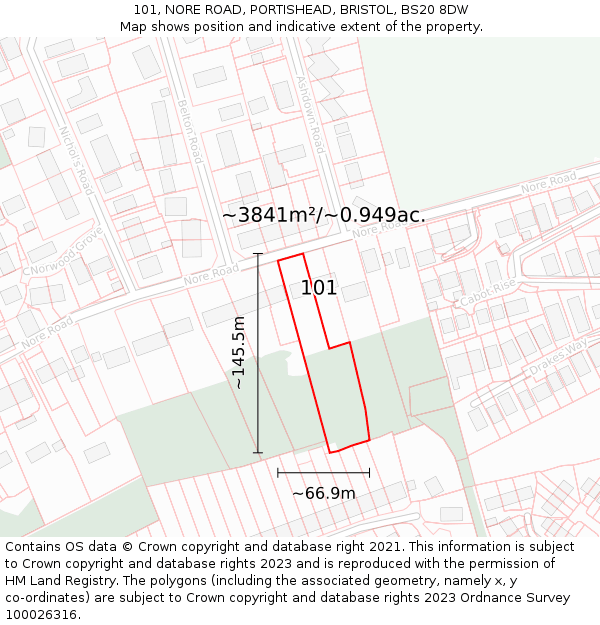 101, NORE ROAD, PORTISHEAD, BRISTOL, BS20 8DW: Plot and title map