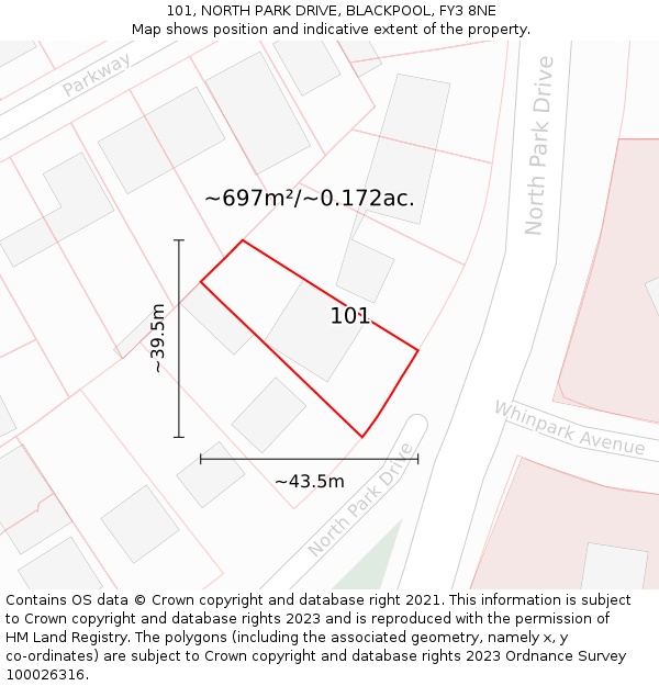 101, NORTH PARK DRIVE, BLACKPOOL, FY3 8NE: Plot and title map