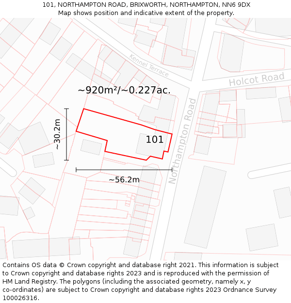 101, NORTHAMPTON ROAD, BRIXWORTH, NORTHAMPTON, NN6 9DX: Plot and title map
