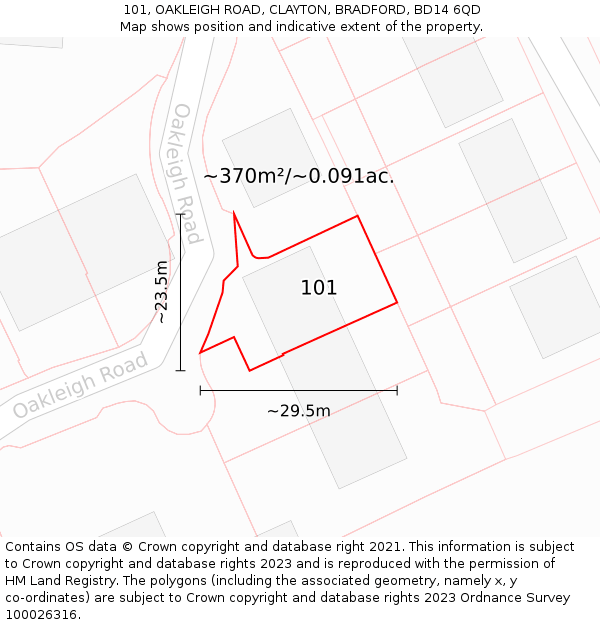 101, OAKLEIGH ROAD, CLAYTON, BRADFORD, BD14 6QD: Plot and title map