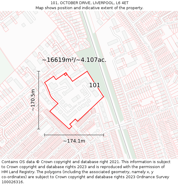 101, OCTOBER DRIVE, LIVERPOOL, L6 4ET: Plot and title map