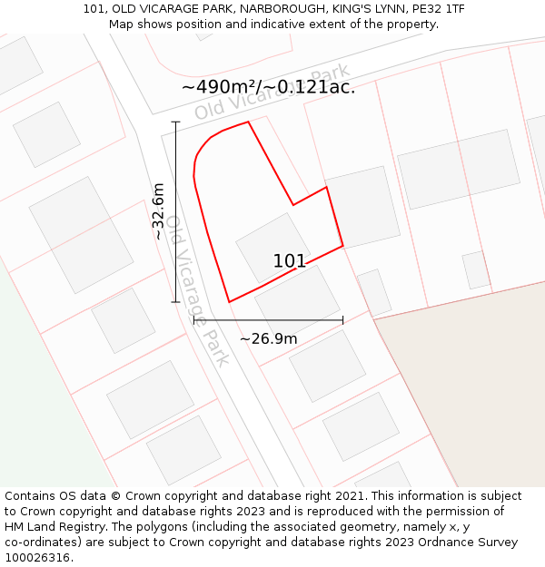 101, OLD VICARAGE PARK, NARBOROUGH, KING'S LYNN, PE32 1TF: Plot and title map