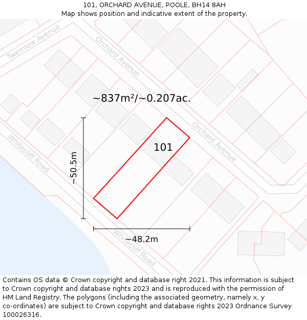 101, ORCHARD AVENUE, POOLE, BH14 8AH: Plot and title map