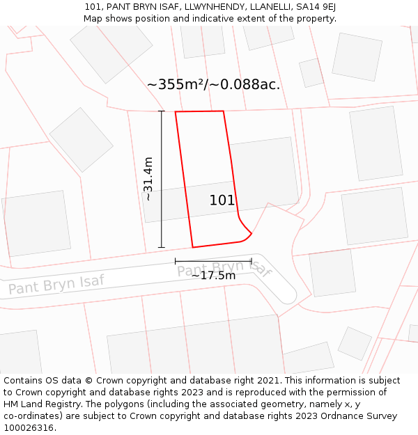 101, PANT BRYN ISAF, LLWYNHENDY, LLANELLI, SA14 9EJ: Plot and title map