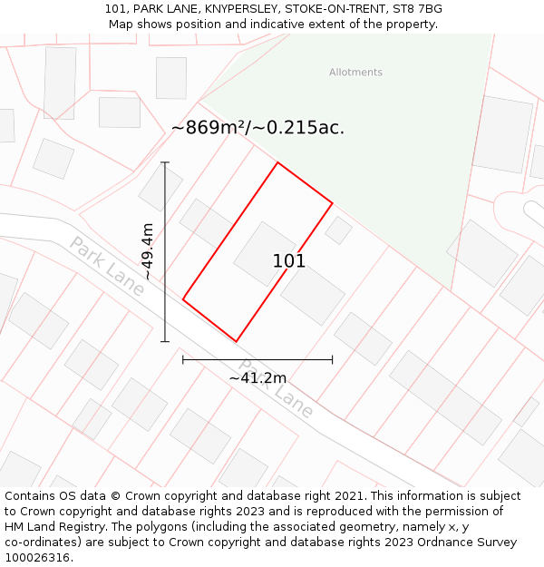 101, PARK LANE, KNYPERSLEY, STOKE-ON-TRENT, ST8 7BG: Plot and title map