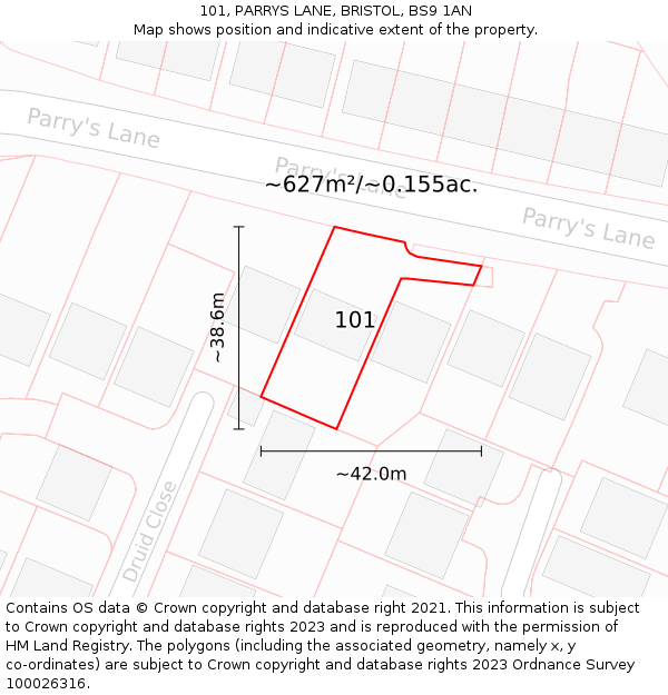 101, PARRYS LANE, BRISTOL, BS9 1AN: Plot and title map