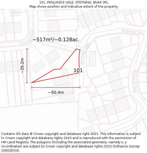 101, PENLANDS VALE, STEYNING, BN44 3PL: Plot and title map