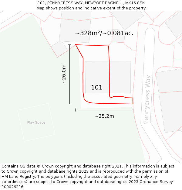 101, PENNYCRESS WAY, NEWPORT PAGNELL, MK16 8SN: Plot and title map