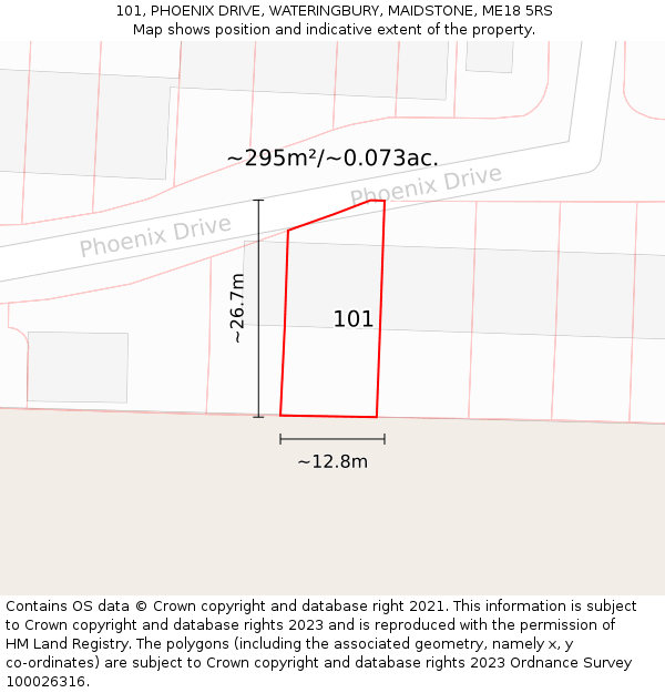 101, PHOENIX DRIVE, WATERINGBURY, MAIDSTONE, ME18 5RS: Plot and title map