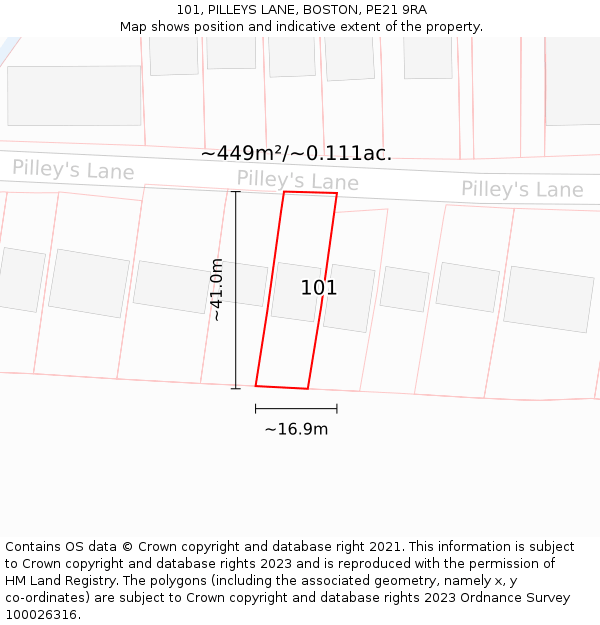 101, PILLEYS LANE, BOSTON, PE21 9RA: Plot and title map