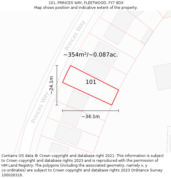 101, PRINCES WAY, FLEETWOOD, FY7 8DX: Plot and title map