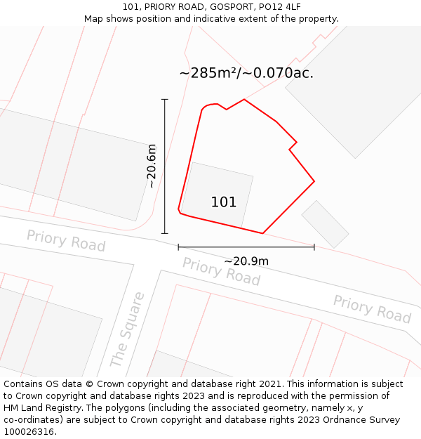 101, PRIORY ROAD, GOSPORT, PO12 4LF: Plot and title map