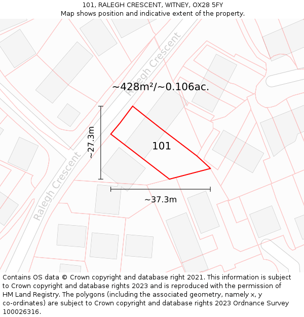 101, RALEGH CRESCENT, WITNEY, OX28 5FY: Plot and title map