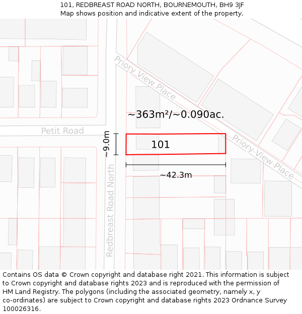 101, REDBREAST ROAD NORTH, BOURNEMOUTH, BH9 3JF: Plot and title map