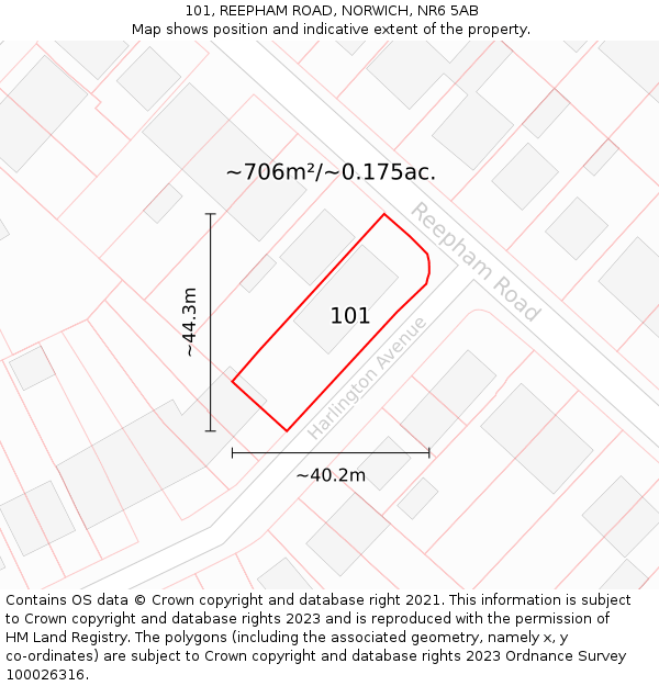 101, REEPHAM ROAD, NORWICH, NR6 5AB: Plot and title map