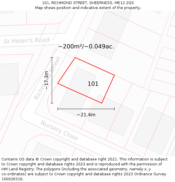 101, RICHMOND STREET, SHEERNESS, ME12 2QS: Plot and title map