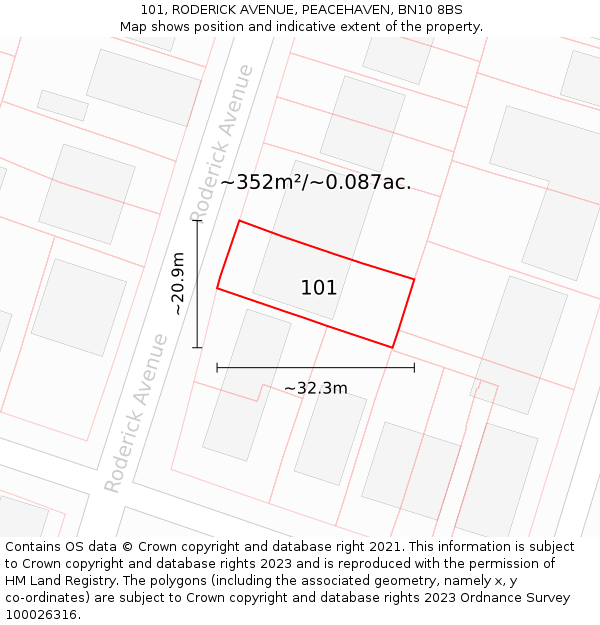 101, RODERICK AVENUE, PEACEHAVEN, BN10 8BS: Plot and title map