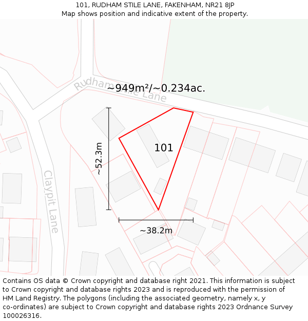 101, RUDHAM STILE LANE, FAKENHAM, NR21 8JP: Plot and title map