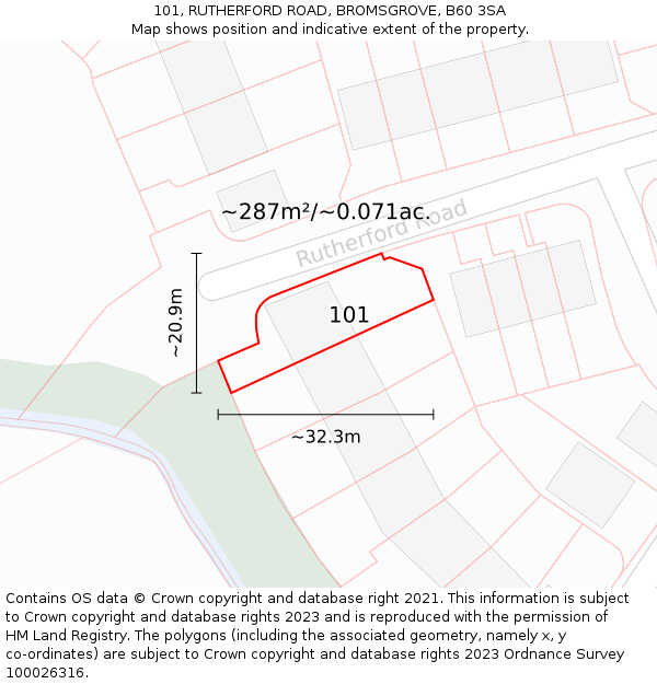 101, RUTHERFORD ROAD, BROMSGROVE, B60 3SA: Plot and title map