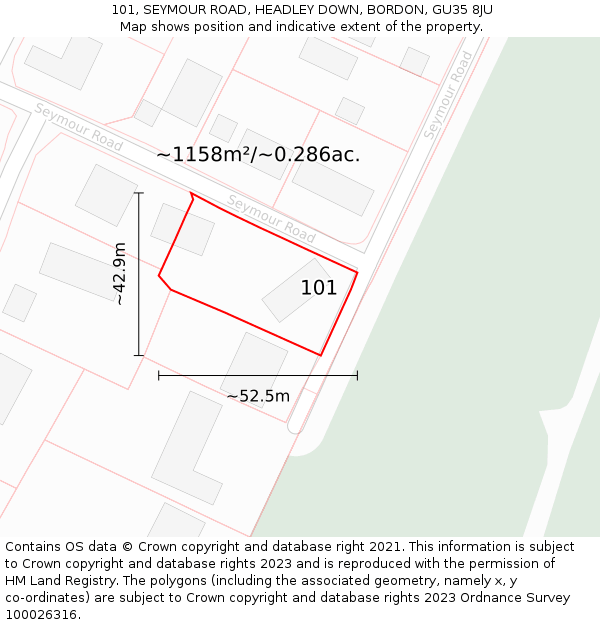 101, SEYMOUR ROAD, HEADLEY DOWN, BORDON, GU35 8JU: Plot and title map