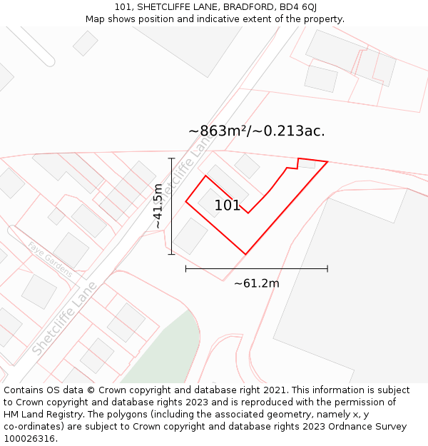 101, SHETCLIFFE LANE, BRADFORD, BD4 6QJ: Plot and title map