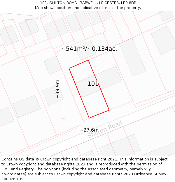 101, SHILTON ROAD, BARWELL, LEICESTER, LE9 8BP: Plot and title map