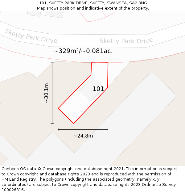 101, SKETTY PARK DRIVE, SKETTY, SWANSEA, SA2 8NG: Plot and title map