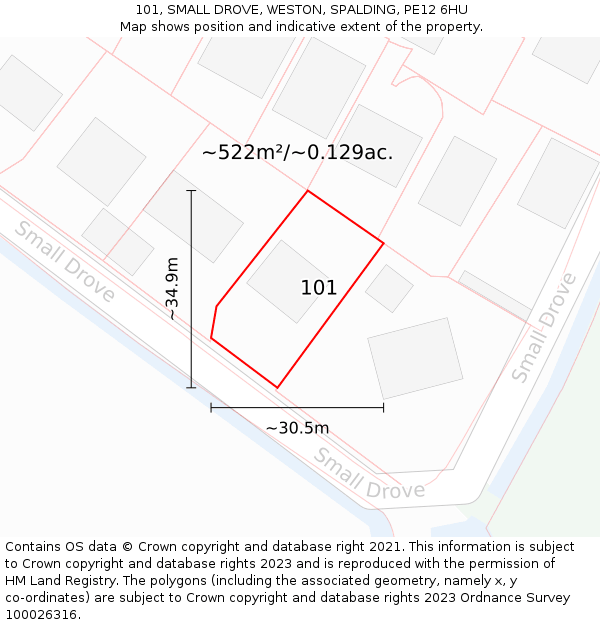 101, SMALL DROVE, WESTON, SPALDING, PE12 6HU: Plot and title map