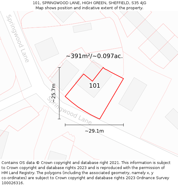 101, SPRINGWOOD LANE, HIGH GREEN, SHEFFIELD, S35 4JG: Plot and title map